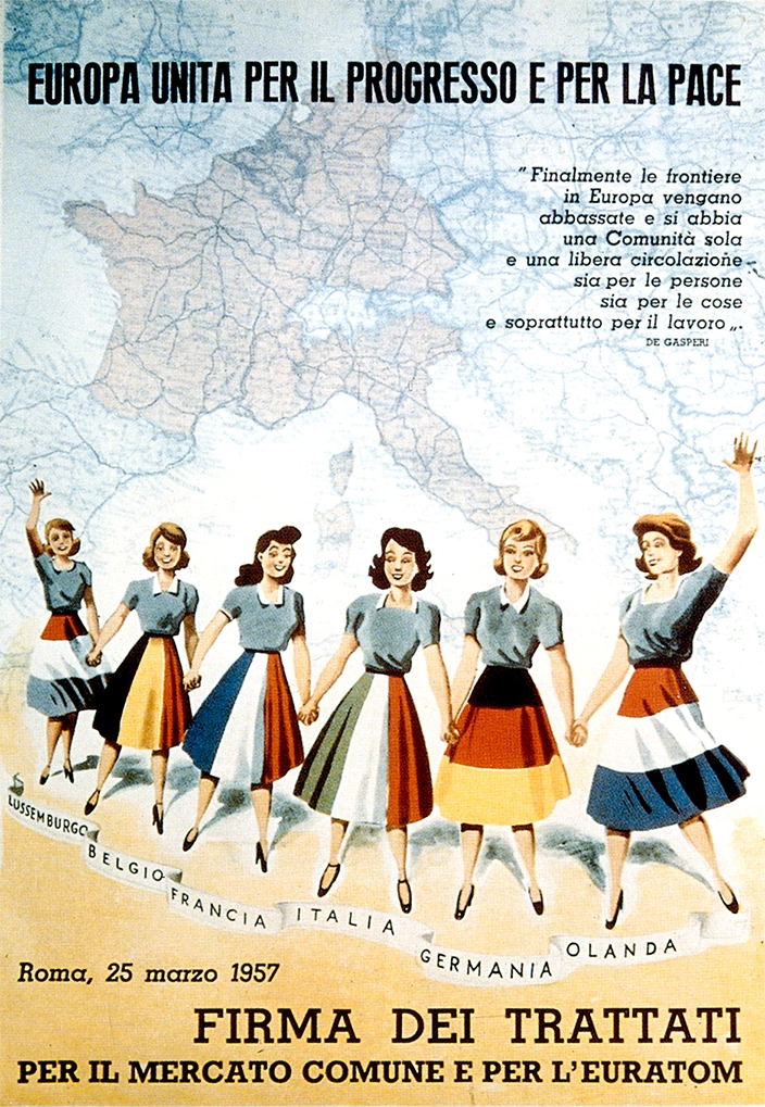 Italian poster illustrating the signing of the Treaty of Rome in 1957.